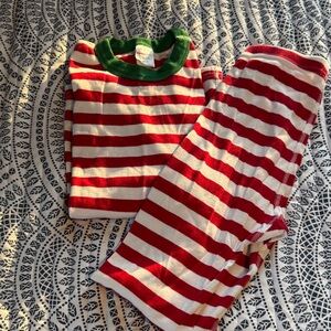 Hanna Andersson Red and White Striped Pajama Set with Green Collar